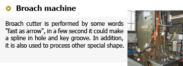 光陰矢の如し」という言葉で表現される通り、ブローチカッター通称「矢」がわずか数秒間という短時間で、スプライン穴やキー溝加工、その他特殊カッターによる加工もできます。